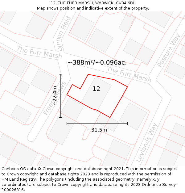 12, THE FURR MARSH, WARWICK, CV34 6DL: Plot and title map