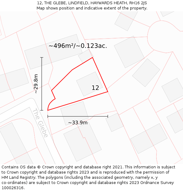 12, THE GLEBE, LINDFIELD, HAYWARDS HEATH, RH16 2JS: Plot and title map
