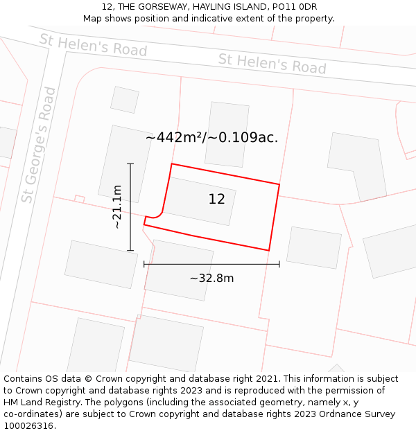 12, THE GORSEWAY, HAYLING ISLAND, PO11 0DR: Plot and title map