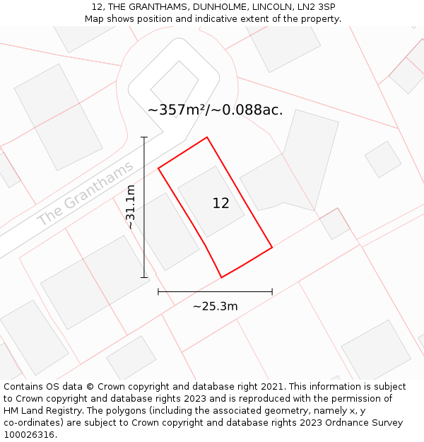 12, THE GRANTHAMS, DUNHOLME, LINCOLN, LN2 3SP: Plot and title map