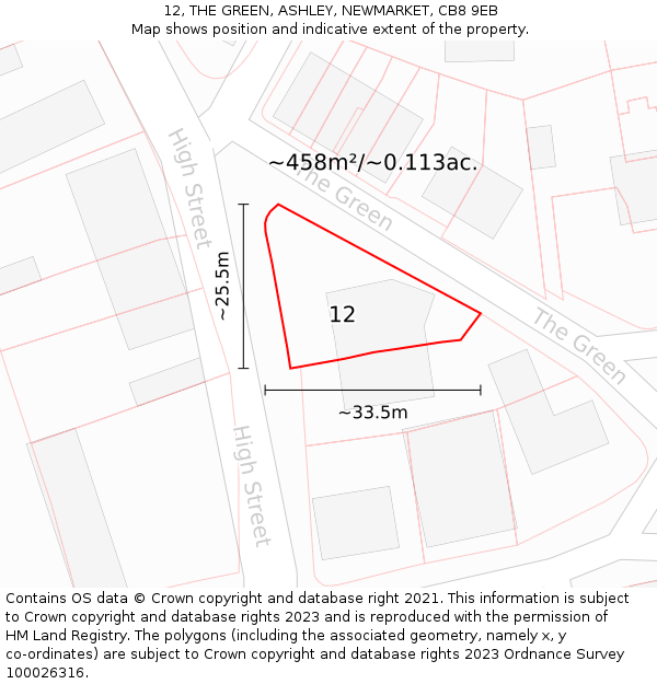 12, THE GREEN, ASHLEY, NEWMARKET, CB8 9EB: Plot and title map