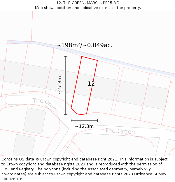 12, THE GREEN, MARCH, PE15 8JD: Plot and title map