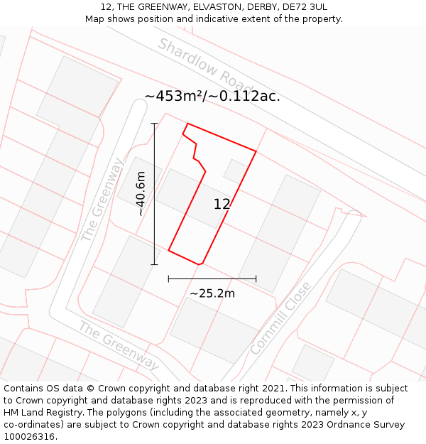 12, THE GREENWAY, ELVASTON, DERBY, DE72 3UL: Plot and title map