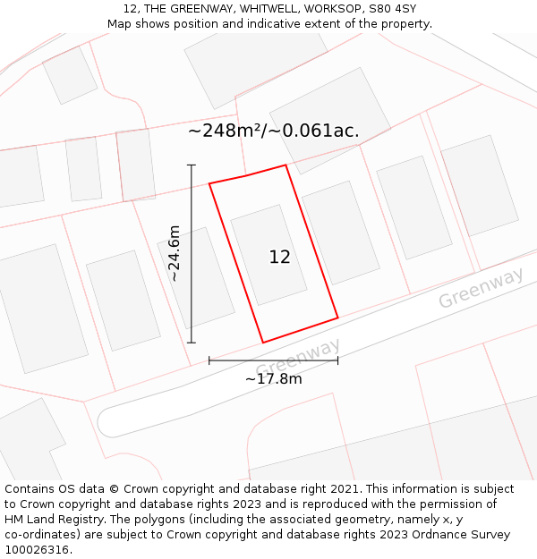 12, THE GREENWAY, WHITWELL, WORKSOP, S80 4SY: Plot and title map