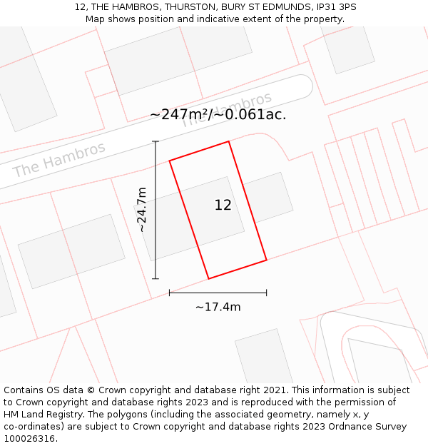12, THE HAMBROS, THURSTON, BURY ST EDMUNDS, IP31 3PS: Plot and title map