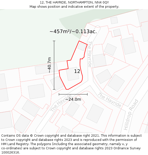 12, THE HAYRIDE, NORTHAMPTON, NN4 0QY: Plot and title map