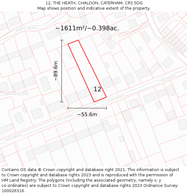 12, THE HEATH, CHALDON, CATERHAM, CR3 5DG: Plot and title map