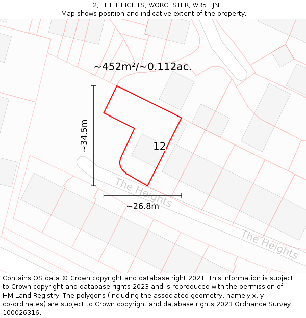 12, THE HEIGHTS, WORCESTER, WR5 1JN: Plot and title map