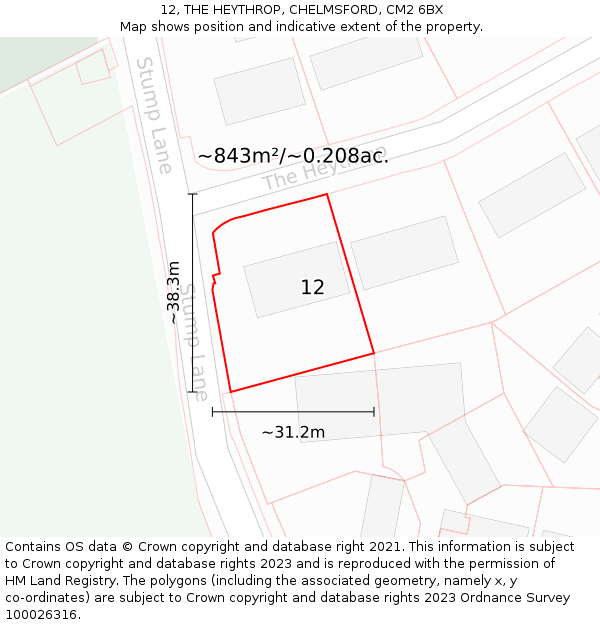 12, THE HEYTHROP, CHELMSFORD, CM2 6BX: Plot and title map