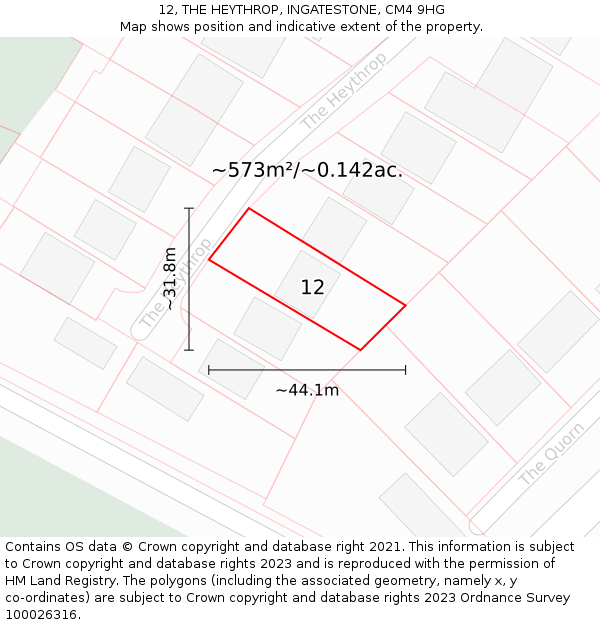 12, THE HEYTHROP, INGATESTONE, CM4 9HG: Plot and title map