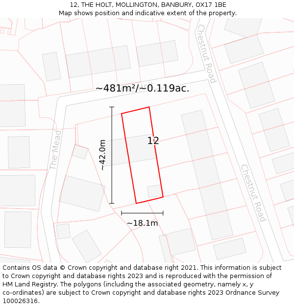 12, THE HOLT, MOLLINGTON, BANBURY, OX17 1BE: Plot and title map