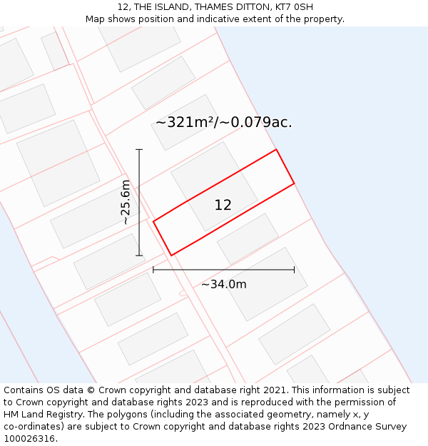 12, THE ISLAND, THAMES DITTON, KT7 0SH: Plot and title map