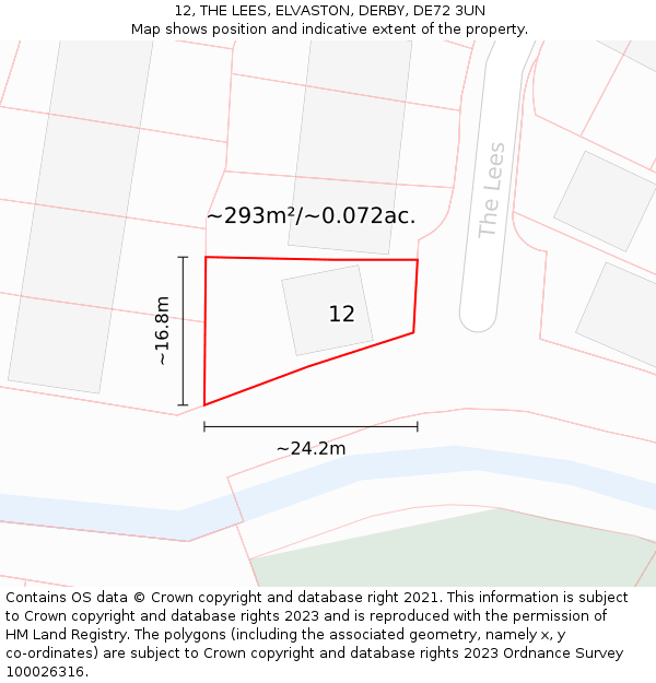 12, THE LEES, ELVASTON, DERBY, DE72 3UN: Plot and title map