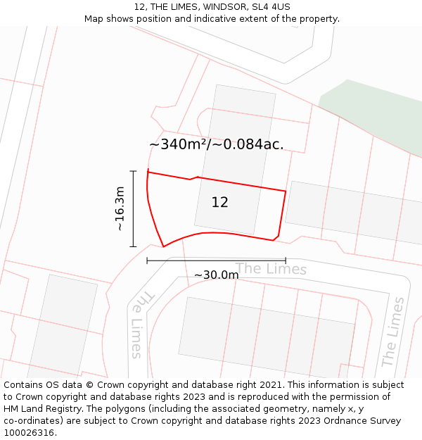 12, THE LIMES, WINDSOR, SL4 4US: Plot and title map