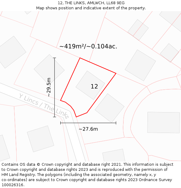 12, THE LINKS, AMLWCH, LL68 9EG: Plot and title map