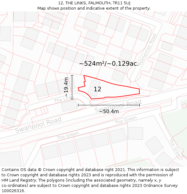12, THE LINKS, FALMOUTH, TR11 5UJ: Plot and title map