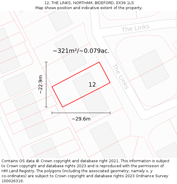 12, THE LINKS, NORTHAM, BIDEFORD, EX39 1LS: Plot and title map