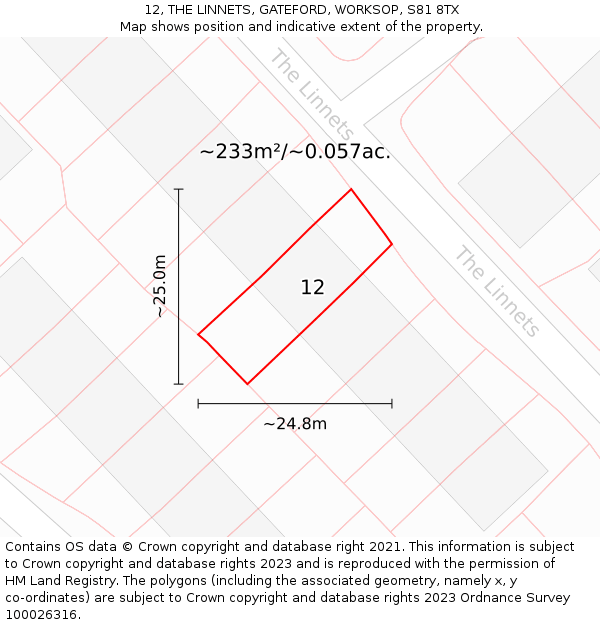 12, THE LINNETS, GATEFORD, WORKSOP, S81 8TX: Plot and title map