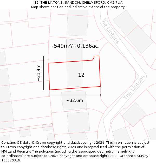 12, THE LINTONS, SANDON, CHELMSFORD, CM2 7UA: Plot and title map