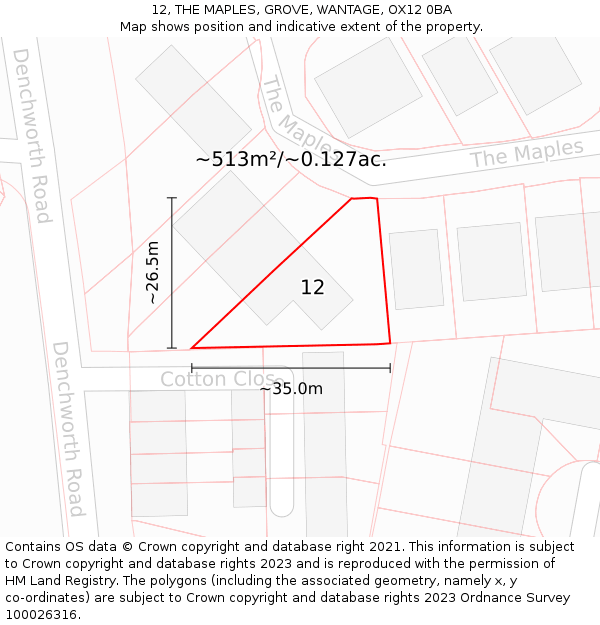 12, THE MAPLES, GROVE, WANTAGE, OX12 0BA: Plot and title map