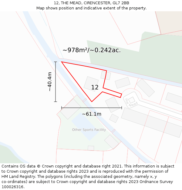 12, THE MEAD, CIRENCESTER, GL7 2BB: Plot and title map