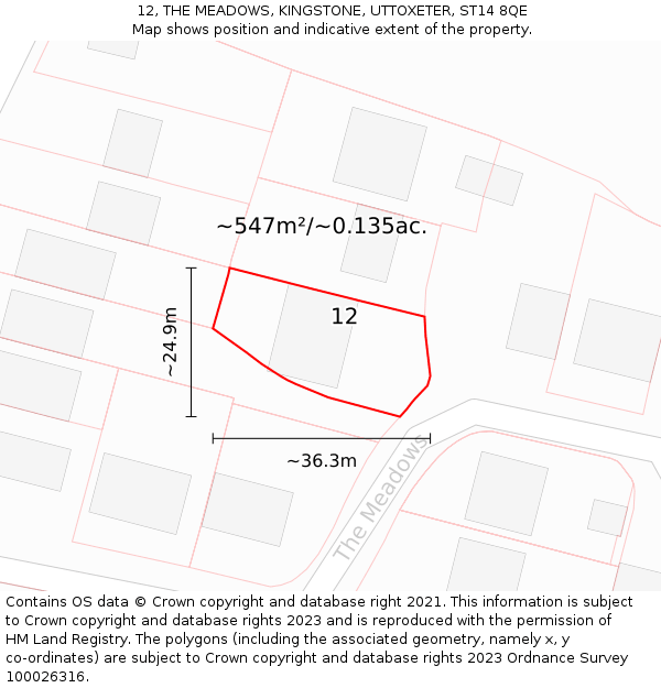 12, THE MEADOWS, KINGSTONE, UTTOXETER, ST14 8QE: Plot and title map