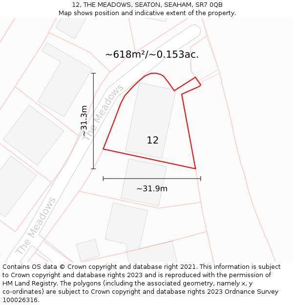 12, THE MEADOWS, SEATON, SEAHAM, SR7 0QB: Plot and title map