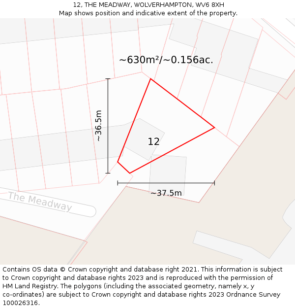12, THE MEADWAY, WOLVERHAMPTON, WV6 8XH: Plot and title map