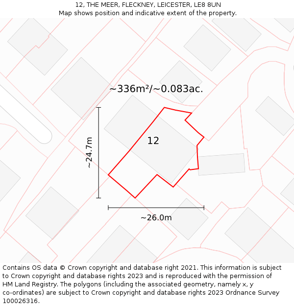 12, THE MEER, FLECKNEY, LEICESTER, LE8 8UN: Plot and title map