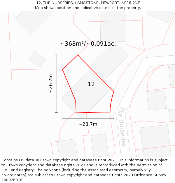 12, THE NURSERIES, LANGSTONE, NEWPORT, NP18 2NT: Plot and title map