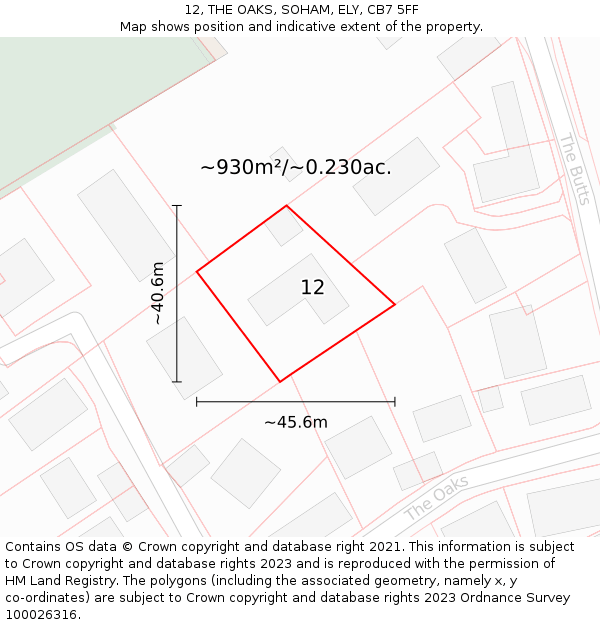 12, THE OAKS, SOHAM, ELY, CB7 5FF: Plot and title map