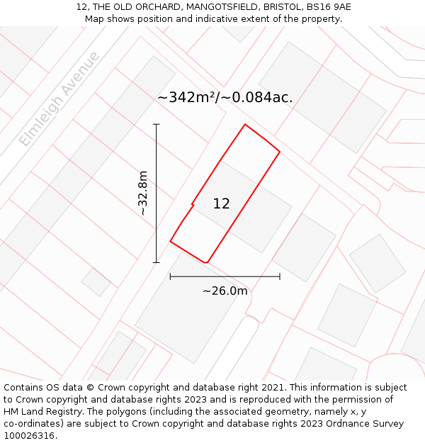 12, THE OLD ORCHARD, MANGOTSFIELD, BRISTOL, BS16 9AE: Plot and title map