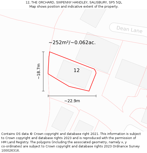 12, THE ORCHARD, SIXPENNY HANDLEY, SALISBURY, SP5 5QL: Plot and title map
