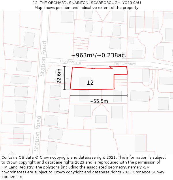 12, THE ORCHARD, SNAINTON, SCARBOROUGH, YO13 9AU: Plot and title map