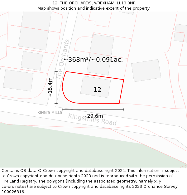 12, THE ORCHARDS, WREXHAM, LL13 0NR: Plot and title map