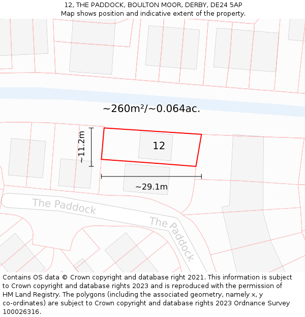 12, THE PADDOCK, BOULTON MOOR, DERBY, DE24 5AP: Plot and title map