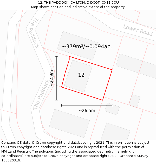 12, THE PADDOCK, CHILTON, DIDCOT, OX11 0QU: Plot and title map