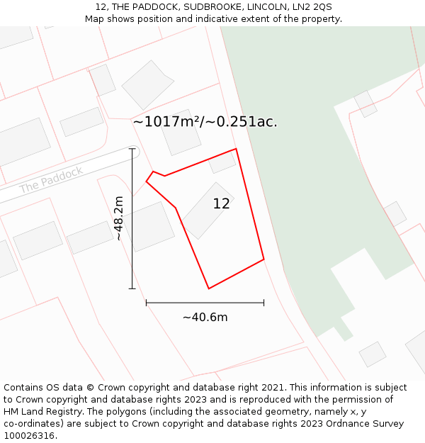 12, THE PADDOCK, SUDBROOKE, LINCOLN, LN2 2QS: Plot and title map