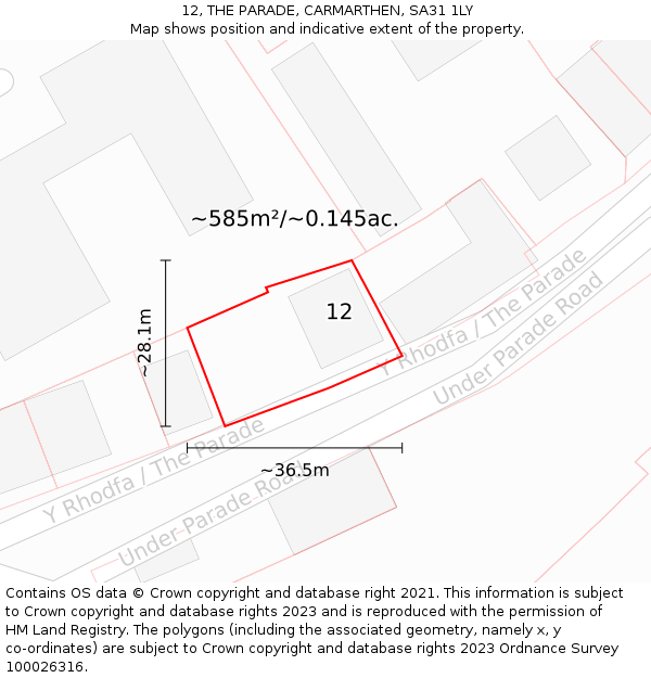 12, THE PARADE, CARMARTHEN, SA31 1LY: Plot and title map