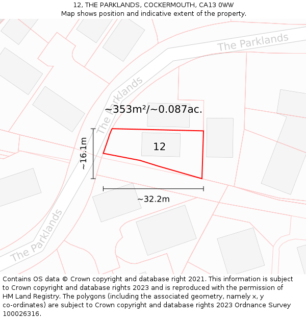 12, THE PARKLANDS, COCKERMOUTH, CA13 0WW: Plot and title map