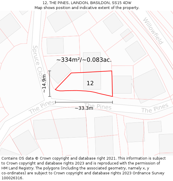 12, THE PINES, LAINDON, BASILDON, SS15 4DW: Plot and title map