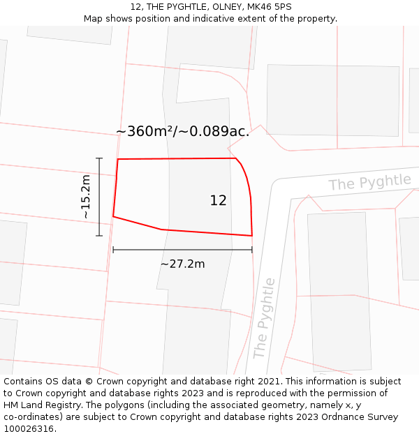 12, THE PYGHTLE, OLNEY, MK46 5PS: Plot and title map
