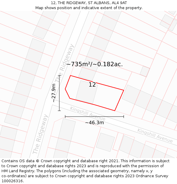 12, THE RIDGEWAY, ST ALBANS, AL4 9AT: Plot and title map