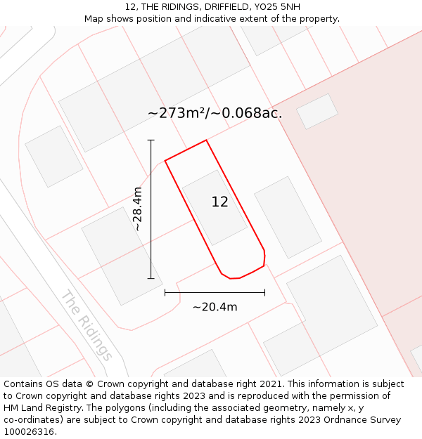 12, THE RIDINGS, DRIFFIELD, YO25 5NH: Plot and title map