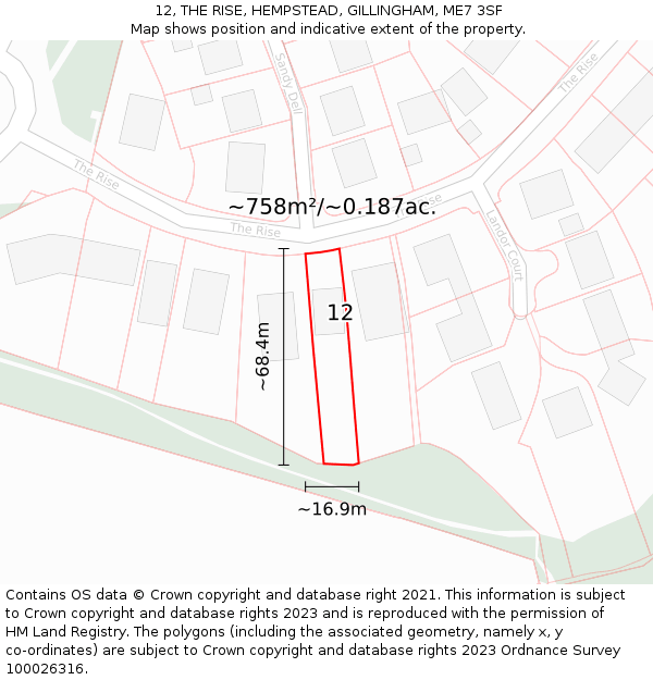 12, THE RISE, HEMPSTEAD, GILLINGHAM, ME7 3SF: Plot and title map