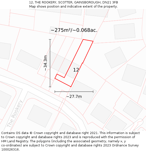 12, THE ROOKERY, SCOTTER, GAINSBOROUGH, DN21 3FB: Plot and title map