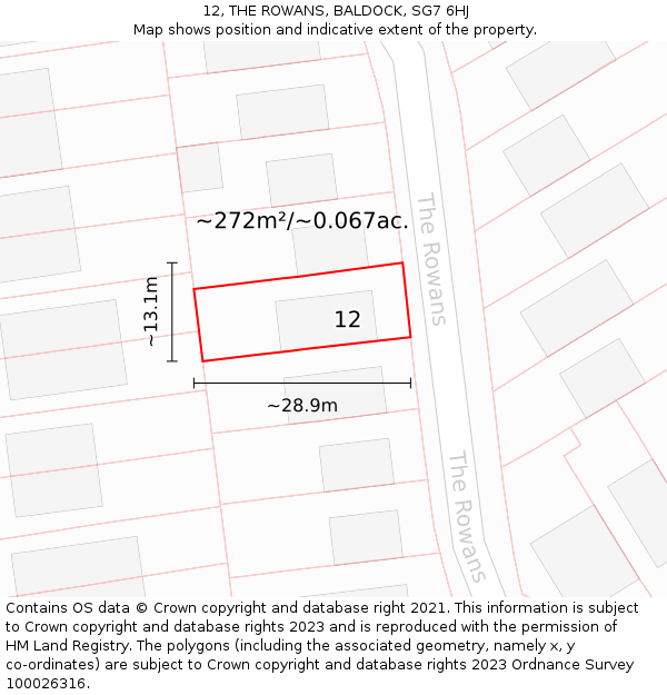 12, THE ROWANS, BALDOCK, SG7 6HJ: Plot and title map