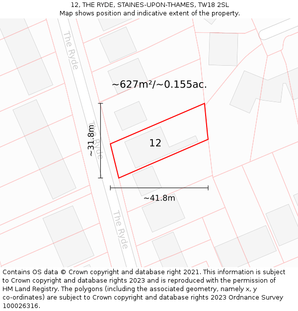 12, THE RYDE, STAINES-UPON-THAMES, TW18 2SL: Plot and title map