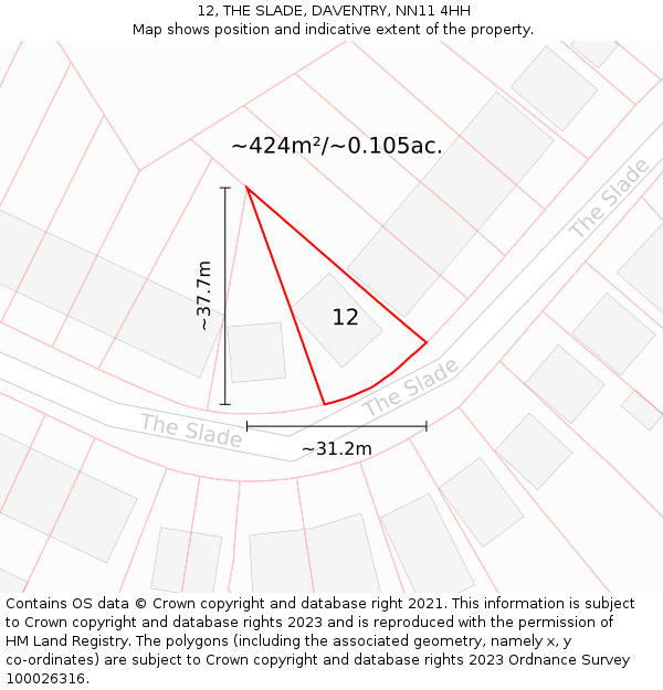 12, THE SLADE, DAVENTRY, NN11 4HH: Plot and title map