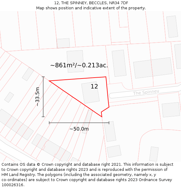 12, THE SPINNEY, BECCLES, NR34 7DF: Plot and title map